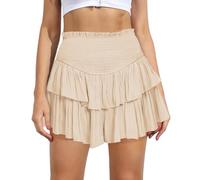 Mini jupe courte à volants taille haute pour femme - Ourlet à volants évasé - Décontracté - Abricot, beige, M