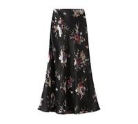 Mini Jupe Courte Sexy Femmes Fleur Imprimé Rides Élégant Satin Jupe Longue Tendance Dames Bureau Dame Partie Jupes Taille Haute M Noir