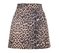 Mini Jupe Courte Sexy Femmes Taille Haute A-Ligne Cuir Daim Jupe Courte Bureau Lady Street Wear Jupe M Léopardbeige