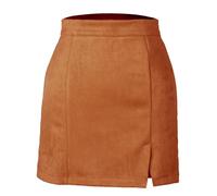 Mini Jupe Courte Sexy Femmes Taille Haute A-Ligne en Cuir Daim Jupe Courte Bureau Lady Street Wear Jupe M Kaki