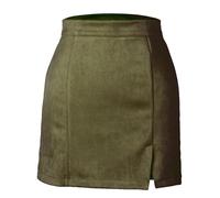 Mini Jupe Courte Sexy Femmes Taille Haute Trapèze Cuir Daim Jupe Courte Bureau Lady Street Wear Jupe L Vert