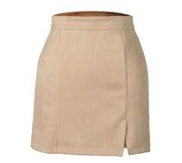 Mini Jupe Courte Sexy Femmes Taille Haute Trapèze Cuir Daim Jupe Courte Bureau Lady Street Wear Jupe S Beige
