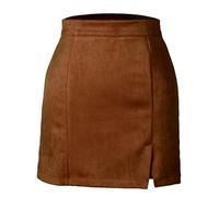 Mini Jupe Courte Sexy Femmes Taille Haute Trapèze en Cuir Suède Jupe Courte Bureau Lady Street Wear Jupe L Marron