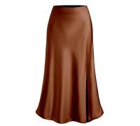 Mini Jupe Courte Sexy Jupe en Satin pour Femmes Taille Haute Elégant Moulant Bureau Dame Sexy Jupe Tendance XL Marron