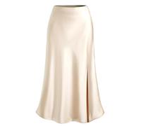Mini Jupe Courte Sexy Jupe en Satin pour Femmes Taille Haute Élégant Moulant Bureau Dame Sexy Jupe Tendance L Beige