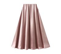 Mini Jupe Courte Sexy Jupe Longue Élégante en Satin pour Femmes Taille Haute A-Ligne Mode Lâche Faldas M Rose