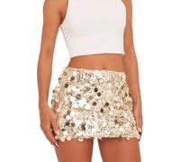Mini Jupe Courte Sexy Mini-Jupe À Paillettes Scintillantes pour Femmes Taille Mi-Haute Slim Fit Jupe Courte Moulante pour Fête M Or