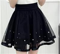 Mini jupe d'été en tulle en dentelle taille haute jupe noire jupe plissée (couleur : noir avec perles, taille : S)