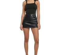 Mini jupe en cuir pour femme - Taille haute - Jupe portefeuille - Avec poches latérales - Mini jupe tendance en simili cuir - Jupe moulante - Décontractée - Courte - Pour femme - Streetwear, O Noir