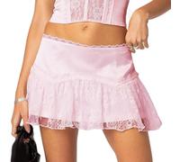 Mini Jupe en Dentelle pour Femmes Y2K Elastic Waist Layered Ruffled A Line Short Skirt for Out Streetwear,Club, Party
