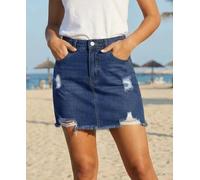 Mini jupe en jean pour femme, taille mi-haute, déchirée et effilochée, style décontracté