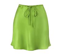 Mini jupe en satin avec cordon de serrage pour femme, taille haute, élégante, décontractée, évasée en soie pour femme, vert pomme, Medium