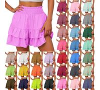 Mini jupe évasée à taille élastique pour femme - Solide et polyvalente - Jupe de plage - Jupe fluide à volants - Jupe d'été extensible - Légère - Mini-jupe de voyage en bord de mer, BU4., L