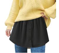 Mini jupe noire boutonnée sur le devant pour femme, taille à enfiler | Une mini jupe évasée noire avec un bouton visible sur le devant, superposition superposée et une taille élastique