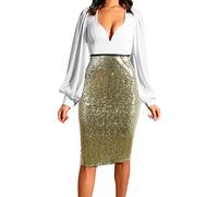 Mini jupe noire pour femme - Couleur unie - Paillettes - Mode - Taille haute - Hanches fines - Décontractée - Demi-corps - Bijou pour femme, or, XL