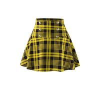 Mini jupe plissée à carreaux pour femme - Taille élastique - Longueur genou - Costume de carnaval - Robe de fête, S - Jaune, L