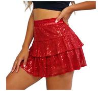 Mini jupe plissée basique à paillettes pour femme, jupe courte extensible décontractée pour club, streetwear, jupe Y2K pour cosplay, fête, été, danse, robe extensible et facile à transporter, Rouge, S