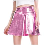 Mini jupe plissée brillante métallique sexy à paillettes - Jupe de fête élastique - Taille haute - Jupe patineuse évasée - Jupe plissée - Jupe plissée - Jupe plissée - Jupe de danse - Carnaval