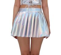 Mini jupe plissée brillante métallique sexy à paillettes pour femme - Jupe de fête élastique - Taille haute - Jupe patineuse évasée - Jupe plissée - Jupe plissée - Jupe plissée - Jupe de danse - Tenue