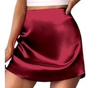 Mini jupe pour femme aspect satin - Jupe courte trapèze avec brillance soyeuse - Jupe élégante pour les fêtes et le quotidien, Style_l04 rouge, XL