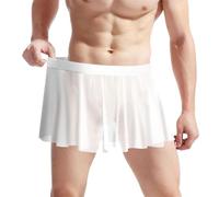 Mini jupe sexy en dentelle pour homme Taille unique Floral Sheer Tulle Crossdressing Lingerie Sissy Knickers Slip Stretch Taille basse Dentelle Grande jupe plate en dentelle transparente, Blanc