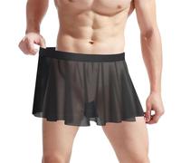 Mini jupe sexy en dentelle pour homme Taille unique Floral Sheer Tulle Crossdressing Lingerie Sissy Knickers Slip Stretch Taille basse Dentelle Grande jupe plate en dentelle transparente, Noir