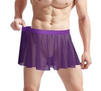 Mini jupe sexy en dentelle pour homme - Taille unique - Motif floral - Tulle - Crossdressing - Lingerie Sissy Knickers - Stretch - Taille basse - Dentelle - Grande jupe plate transparente, lilas