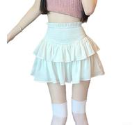 Mini jupe taille haute avec volants pour femme - Noir - Blanc - Taille M
