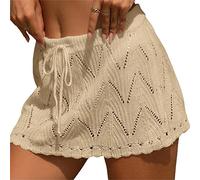 Mini jupe taille haute tricotée en crochet avec cordon de serrage pour femme - Jupe crayon en tricot côtelé uni - Jupe courte moulante pour maillot de bain, abricot, taille unique