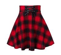 Mini jupe trapèze imprimée pailletée avec fentes latérales - Motif à carreaux pour femme - Jupe décontractée tendance, rouge, L