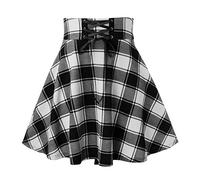Mini jupe trapèze imprimée pailletée avec fentes latérales - Motif à carreaux pour femme - Jupe décontractée tendance, Blanc., XXL