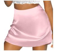 Mini jupe trapèze pour femme, taille haute, fermeture éclair, ruban en satin, jupe doublée, Rose, S