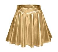 Mini jupes brillantes pour femme - Élastique - Taille haute - Jupe plissée - Jupe plissée courte - Jupe patineuse - Jupe de danse pour carnaval - Costume de carnaval - Couleur unie - Jupe plissée, O