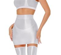 Mini Jupes Brillantes pour Femmes, Jupe Crayon Taille Haute et Taille Brillante Sexy, Voir Travers des Jupes Courtes Hanche, Look Humide élastique, Jupe pour la boîte de Nuit fête soirée Rave