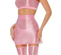 Mini Jupes Brillantes pour Femmes, Jupe Crayon Taille Haute et Taille Brillante Sexy, Voir Travers des Jupes Courtes Hanche, Look Humide élastique, Jupe pour la boîte de Nuit fête soirée Rave