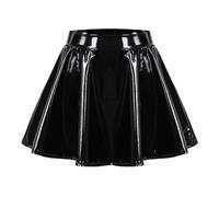 Mini Jupes Courtes trapèze pour Femmes, Mini-Jupe évasée en Cuir Latex Brillant avec Fermeture éclair, Costumes de Spectacle de pôle Danse de Club et de Bar z22