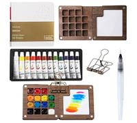 Mini kit aquarelle, 15 grilles en bois, 12 couleurs, aquarelle, carnet de croquis portable, avec carnet de croquis, pinceau aquarelle, stylo, clip