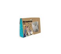 Décopatch KIT012O - Un mini-kit comprenant un animal en papier pulpé blanc, 2 feuilles Décopatch, un pinceau et un pot de vernis colle, CHAT