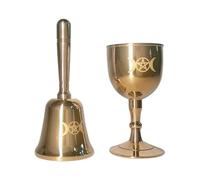 Mini kit d'autel triple lune et pentagramme en laiton - Cloche d'autel Wiccan et calice, outils rituels sacrés pour fournitures de sorcellerie et décoration païenne