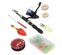 Mini kit de canne à pêche télescopique avec moulinet pour combiné, construction légère en carbone, bobine en alliage d'aluminium, rapport de vitesse rapide 5 2 1, roulements résistants (noir, ensemble