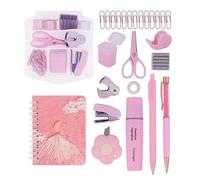 Mini kit de fournitures de bureau comprenant une agrafeuse, un dévidoir d'agrafes, des trombones, des ciseaux, un surligneur, un petit stylo à bille télescopique pour bureau et école - Couleur