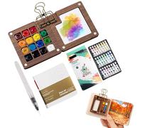 Mini kit de peinture aquarelle avec 24 peintures de couleur, boîte de peinture en bois pour peintres, artistes, étudiants (15 grilles + 24 couleurs)