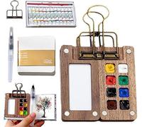 Mini kit de peinture aquarelle de poche pour artiste, boîte de peinture à grille en bois avec palettes de 12 couleurs pour artistes, étudiants et peintres