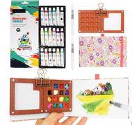 Mini kit de peinture aquarelle de voyage, 8 grilles en bois avec clip en métal, 12 couleurs pour artiste de poche, cadeau pour peintres, artistes et étudiants (15 roses + 18)