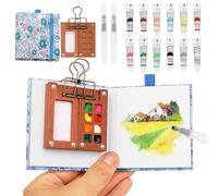 Mini kit de Peinture Aquarelle de Voyage, 8 grilles en Bois avec Clip en métal, 12 Couleurs pour Artiste de Poche, Cadeau pour Peintres, Artistes et étudiants (B)