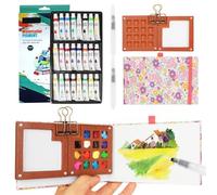 Mini kit de peinture aquarelle de voyage, 8 grilles en bois avec clip en métal, 12 couleurs pour artiste de poche, cadeau pour peintres, artistes et étudiants (15 roses + 24)