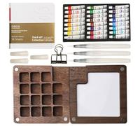 Mini kit de Peinture Aquarelle de Voyage, Mini Palette Aquarelle, 15 Grids Palette Portable, Peinture Aquarelle de Voyage avec Clip métallique (15 Grilles + 24 Couleurs)