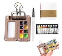 Mini kit de peinture aquarelle de voyage, palette portable avec 8 grilles, ensemble d'aquarelle de poche de voyage avec clip en métal, palette de peinture aquarelle 12 couleurs avec stylo