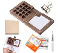 Mini kit de voyage aquarelle de poche avec clips de reliure, 15 palettes avec pinceau aquarelle, carnet de croquis, palette aquarelle portable, kit de voyage pour peintres, artistes, étudiants