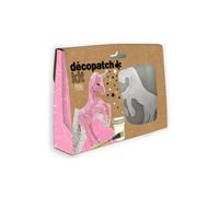 Décopatch KIT009O - Un mini-kit comprenant un animal en papier pulpé blanc, 2 feuilles Décopatch, un pinceau et un pot de vernis colle, LICORNE